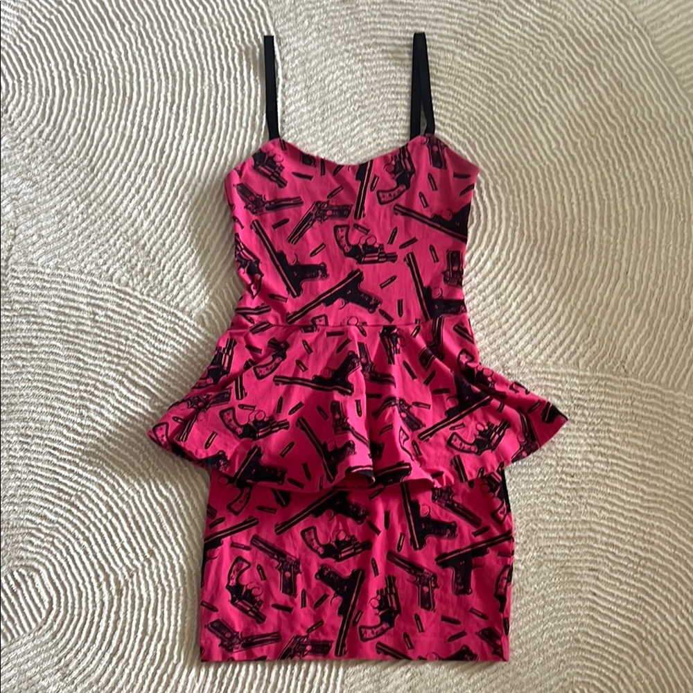 Rare 2000’s Betsey Johnson Pink and Black Peplum Dress
